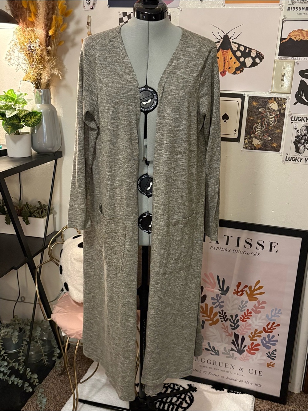 LuLaRoe Gray Marled Long Open Front Cardigan Duster Size Large